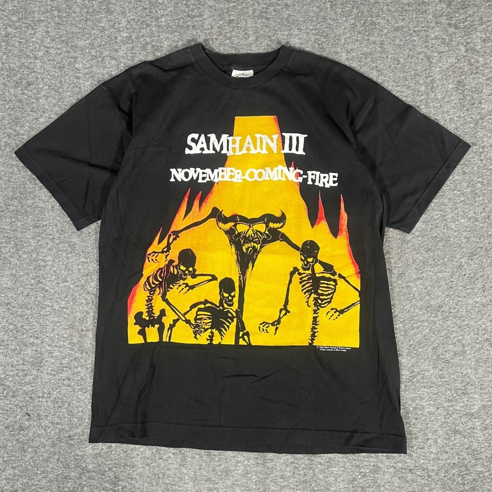 Vintage 1999 Samhain November Coming Fire Blue Grape Band T-shirt Large Black
